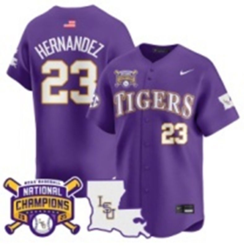 Men 2025 LSU Tigers #23 Hernandez Purple Joint Name Nike NCAA Jersey style 4